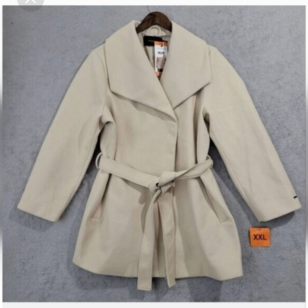 NWT Tahari Ladies' Faux Wool Wrap Coat, Cream, Nwt Xxl